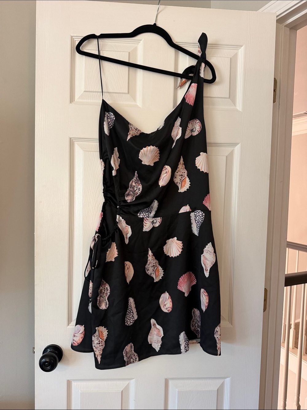 Show Me Your MuMu Black Mini Dress with Pink & Cream Shell Print